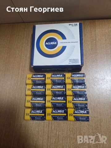 12 броя алкални батерии Allmax 9V (модел 6LR61)