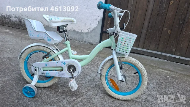Детски велосипед с помощни колела Byox 14'' Flower тюркоаз , снимка 2 - Детски велосипеди, триколки и коли - 55452701