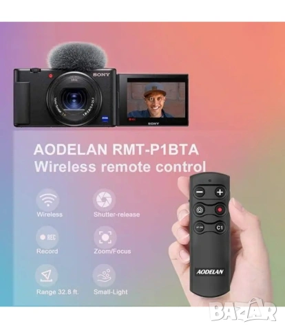 Aodelan RMT-P1BTA  дистанционно управление за фотоапарати Sony A6700 ZV-E10 A7IV A7RV A6400 FX30 A7C, снимка 5 - Фотоапарати - 54695998
