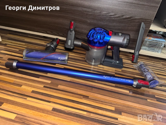 Вертикална прахосмукачка Dyson V7 Motorhead Origin - чисто нова батерия, 350 W 21.6V, 0.54 л Син/Сив