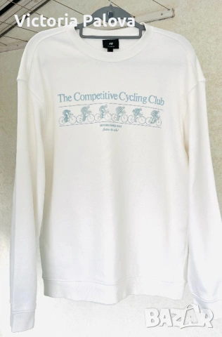 Суитшърт/ блуза  H&M Cycling Club в butter cream нюанс / унисекс / relaxed fit, снимка 7 - Суичъри - 54627008