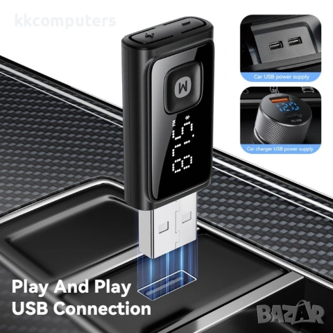 ESSAGER Bluetooth FM Трансмитер за Автомобил с Вграден Микрофон и HD Разговори, снимка 5 - Зарядни за кола - 54087711