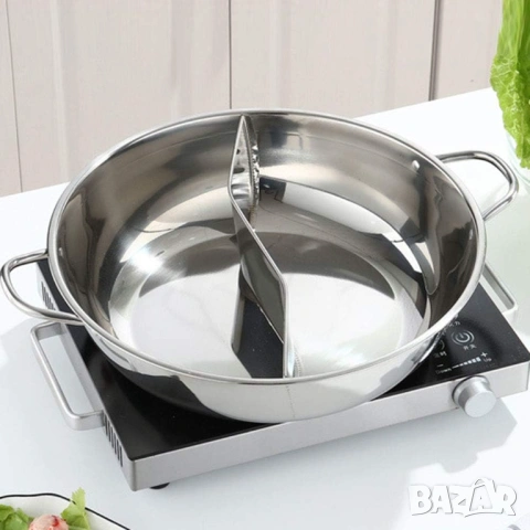Hot Pot съд / китайски уок с разделения – неръждаема стомана (нов), снимка 3 - Съдове за готвене - 54442178