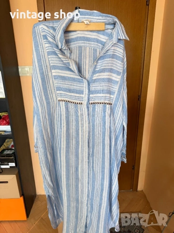 Кафтан( дълга рокля тип туника) 100% лен Lemem&H&M, размер M/L/XL, снимка 8 - Туники - 54224006