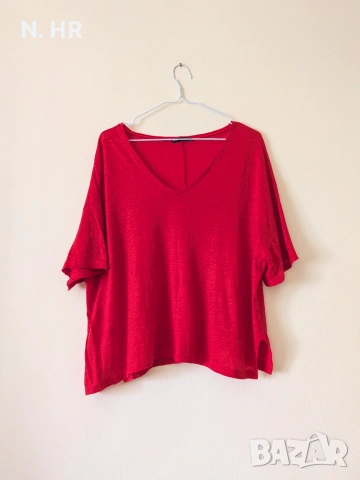 Червена тениска V neck ZARA, снимка 2 - Тениски - 54998239