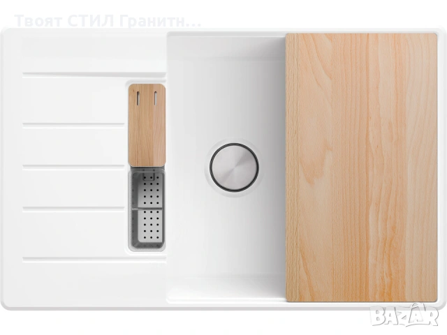 Бяла кухненска мивка от гранит Копенхаген 780x500 SmartSpace Top 60, снимка 3 - Мивки - 54463628