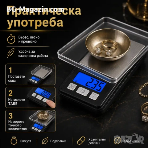 Джобна мини дигитална бижутерска везна 0.01до 200г за храна злато бижута златарска малка прецизна, снимка 5 - Везни - 50929649