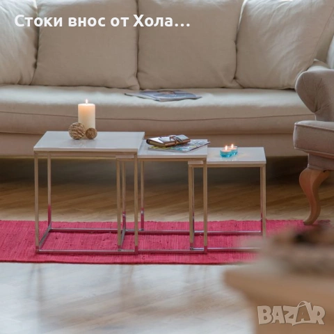 Комплект 3 помощни маси Relaxdays, квадратни, дървен плот и метални крака, снимка 7 - Маси - 55179882