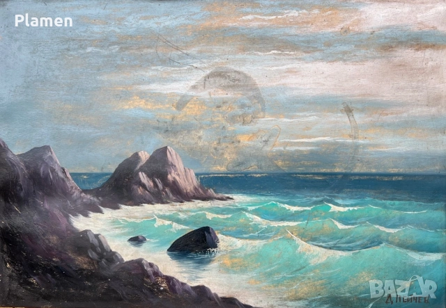 УНИКАТ КАРТИНА МАСЛО МОРСКИ ПЕЙЗАЖ А ПЕЙЧЕВ, снимка 2 - Картини - 54148650