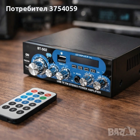 Аудио усилвател с МР3 плейър, LCD дисплей и дистанционно управление – 30W+30W, снимка 2 - Ресийвъри, усилватели, смесителни пултове - 55175084