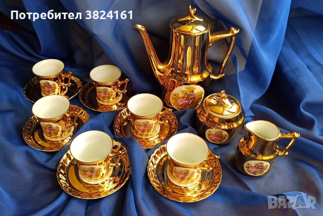 Винтидж порцеланов сервиз за кафе 18 части – Fragonard – силно позлатен – FOREIGN