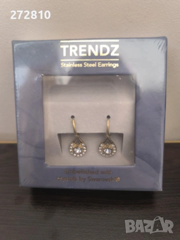 Позлатени обеци с кристали Swarovski , снимка 2 - Обеци - 54719968