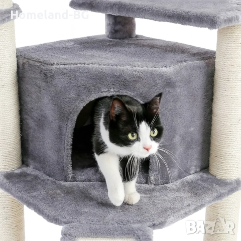 Драскалка за котки, 4 нива, стабилна, светлосива, 46x41x106см, пълен комплект , снимка 2 - За котки - 55239430