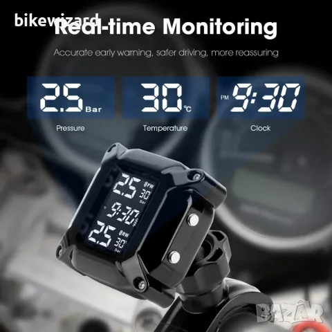 Jansite TPMS Система за следене на налягането в гумите за мотоциклети с LCD дисплей и сензори НОВО, снимка 2 - Аксесоари и консумативи - 55671218