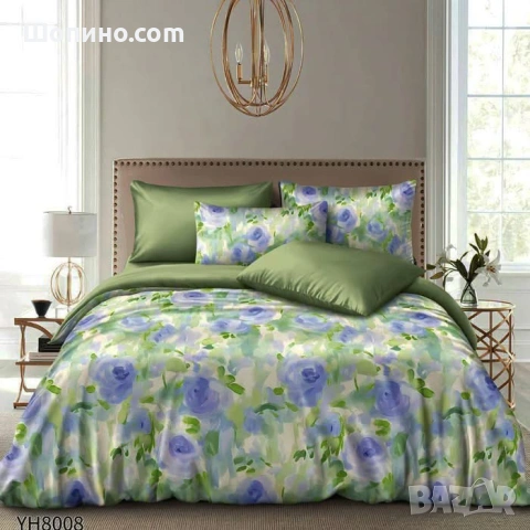 Флорални десени от памучен сатен с ластик, 4 части   4 части, двоен комплект С ЛАСТИК, снимка 9 - Спално бельо - 54068590