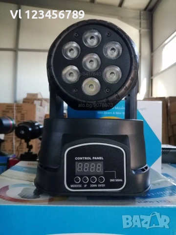 Диско прожектор 7 led mini moving head лед с въртяща се глава