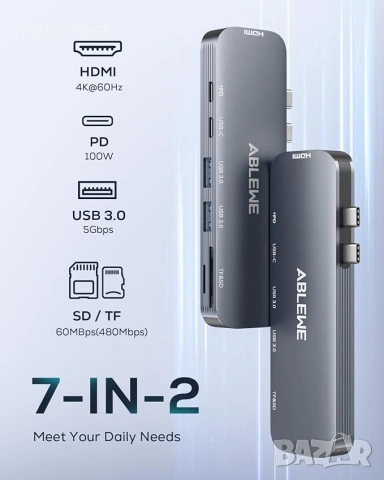 ABLEWE адаптер за MacBook, USB C хъб, 7 в 2, снимка 3 - Кабели и адаптери - 55185165