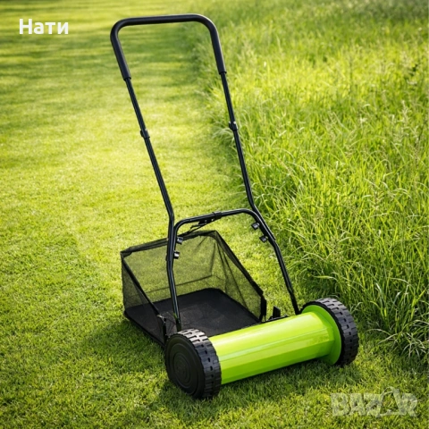 Ръчна косачка за трева с кош 40 см (16"), 5 остриета, регулируема височина 17–33 мм – Тиха, екологич, снимка 8 - Градинска техника - 54023536