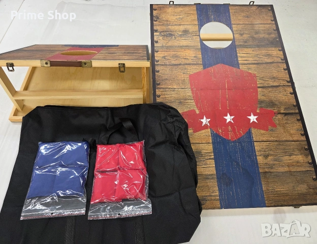 Сгъваема дървена игра за хвърляне Корнхол (Cornhole) с две дъски 60х90см, 8 торби и чанта , снимка 9 - Игри и пъзели - 54824868
