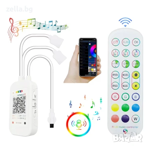 Smart WiFi RGB LED контролер Tuya, дистанционно с 24 бутона, димер, музикален и гласов контрол 10332, снимка 12 - Друга електроника - 54672329