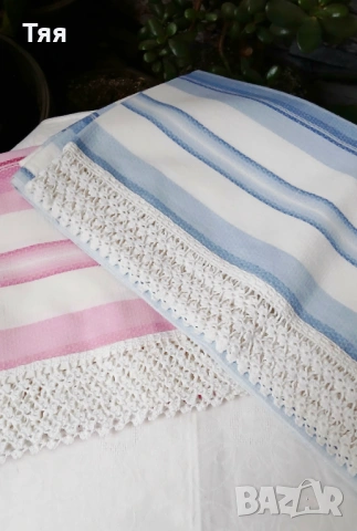 Единични чаршафи с ръчно плетена дантела , снимка 2 - Спално бельо - 53992693