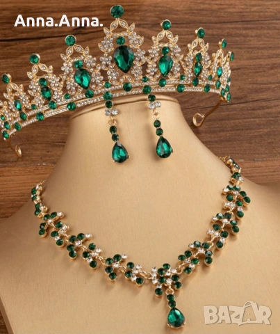 Корона, обеци и колие, снимка 18 - Бижутерийни комплекти - 55036173