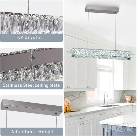 Кристален LED пендел 25W 6500K, висящ полилей за кухня, трапезария и хол, снимка 7 - Лед осветление - 54910012