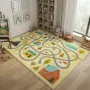 Детски килим за игра 120х160см - Светложълт килим с цветни къщички, противоплъзгащ и миещ се, снимка 3