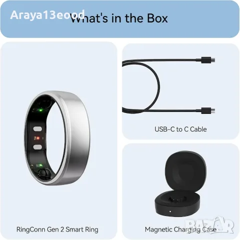 RingConn Gen 2 Smart Ring – титаниев смарт пръстен за сън и здраве, сребрист, размер 11, снимка 3 - Друга електроника - 55636481