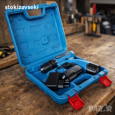 Комплект безжичен винтоверт с Led осветление, батерия и куфар - всичко под ръка