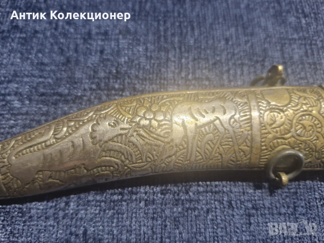 Ориенталска, балканска, османска посребрена кама с кания. Кинджал, снимка 2 - Антикварни и старинни предмети - 55104968