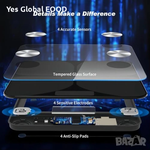 Смарт кантар Bluetooth до 180 кг с анализ на тялото, снимка 7 - Друга електроника - 55146420