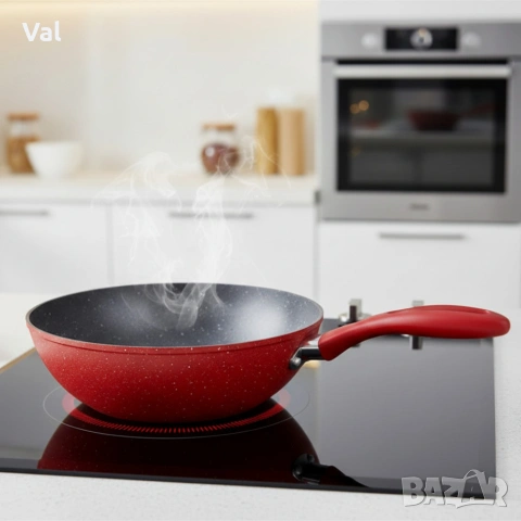 Уок тиган Voltz OV54420A28 Ø28 см – мраморно незалепващо покритие, индукционен, червен, снимка 4 - Съдове за готвене - 54992524