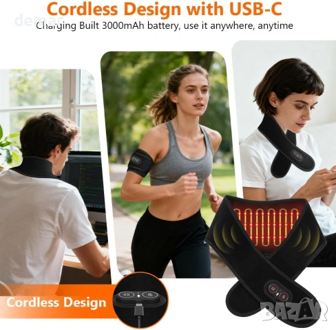 Безжична нагревателна подложка за врата, акумулаторна, 3 нива, 3 вибрации, облекчаване на болката, снимка 7 - Масажори - 54108348