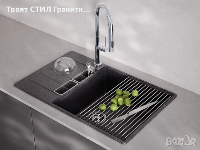 Графит  кухненска мивка от гранит Копенхаген 780x500 SmartSpace Top 60, снимка 10 - Мивки - 54463614