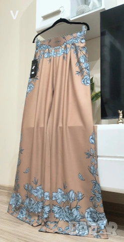 Дамски бежов летен широк панталон с висока талия Junona Юнона топ бюстие риза 