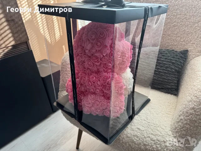 Мече от рози InLove 40 см с кутия, чисто ново, подарък, снимка 11 - Декорация за дома - 55493798