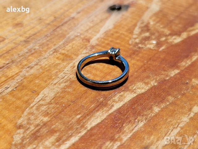 18к Пръстен бяло злато 2g с 0.18ct диамант VS1, снимка 3 - Пръстени - 53440520