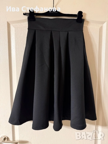 Нова черна елегантна официална бухнала разкроена пола миди midi елегантна дължна около коляното 