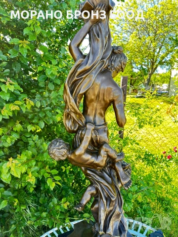 Огромна Бронзова Статуя "Жена с деца" 105 см, 44 кг – Скулптура Fisher, Уникат, снимка 6 - Антикварни и старинни предмети - 54553613