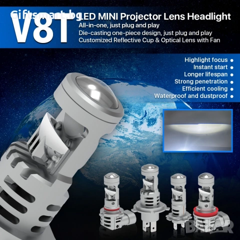 Комплект 2 LED крушки с лупа и вентилатор V8T, Plug and Play, 9005, HB3, 9000 Lm, 12V, 2 x 40W, снимка 2 - Аксесоари и консумативи - 55230850