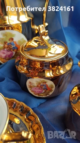 Винтидж порцеланов сервиз за кафе 18 части – Fragonard – силно позлатен – FOREIGN, снимка 7 - Антикварни и старинни предмети - 55263602