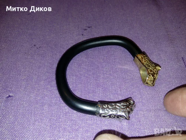 Гривна кожена стип Картие с глави на пантери от двете страни сребриста  златна отлична, снимка 4 - Гривни - 55568969