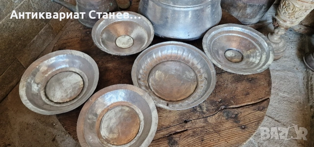 Медно менчо и 5 броя сахани, снимка 4 - Антикварни и старинни предмети - 54509779