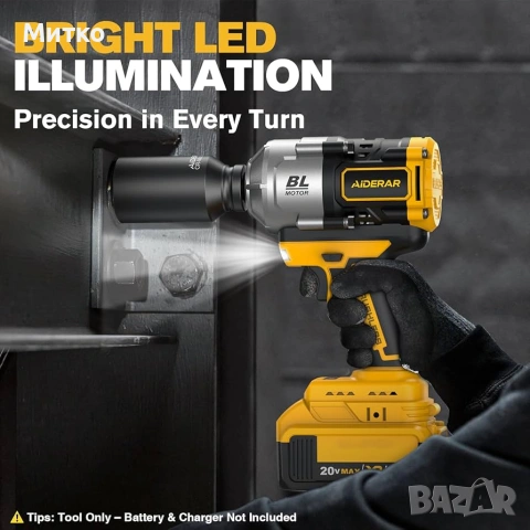 20V безжичен ударен гайковерт за батерия DeWalt, 1500Nm (1106 Ft-Lbs) 1/2" безчетков ударен пистолет, снимка 3 - Винтоверти - 55102968