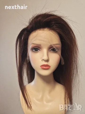 Естествена бразилска перука 40 см - Кестенява | Lace Front 13x4 | 100% човешка коса, снимка 4 - Аксесоари за коса - 55463698