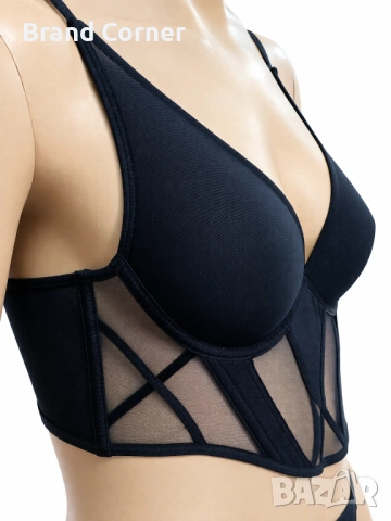 Hunkemöller сутиен-корсет 75B в черно с тюл и оформящи чашки, снимка 2 - Бельо - 54549169