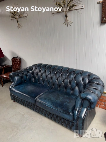Chesterfield/Честърфилд Луксозен кожен диван –тъмносин, снимка 9 - Дивани и мека мебел - 55281566