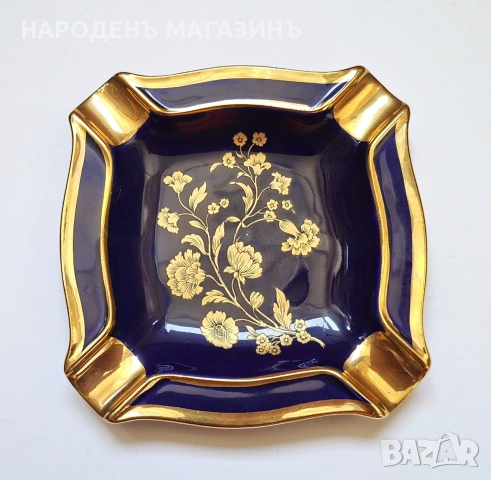 ROYAL - KPM – Немски порцелан Пепелник порцеланов кобалт злато цветя , снимка 4 - Други ценни предмети - 55284613