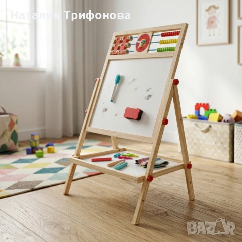 Мултифункционална образователна детска дъска с дървена рамка – за писане, рисуване и обучение, снимка 3 - Други - 54168271